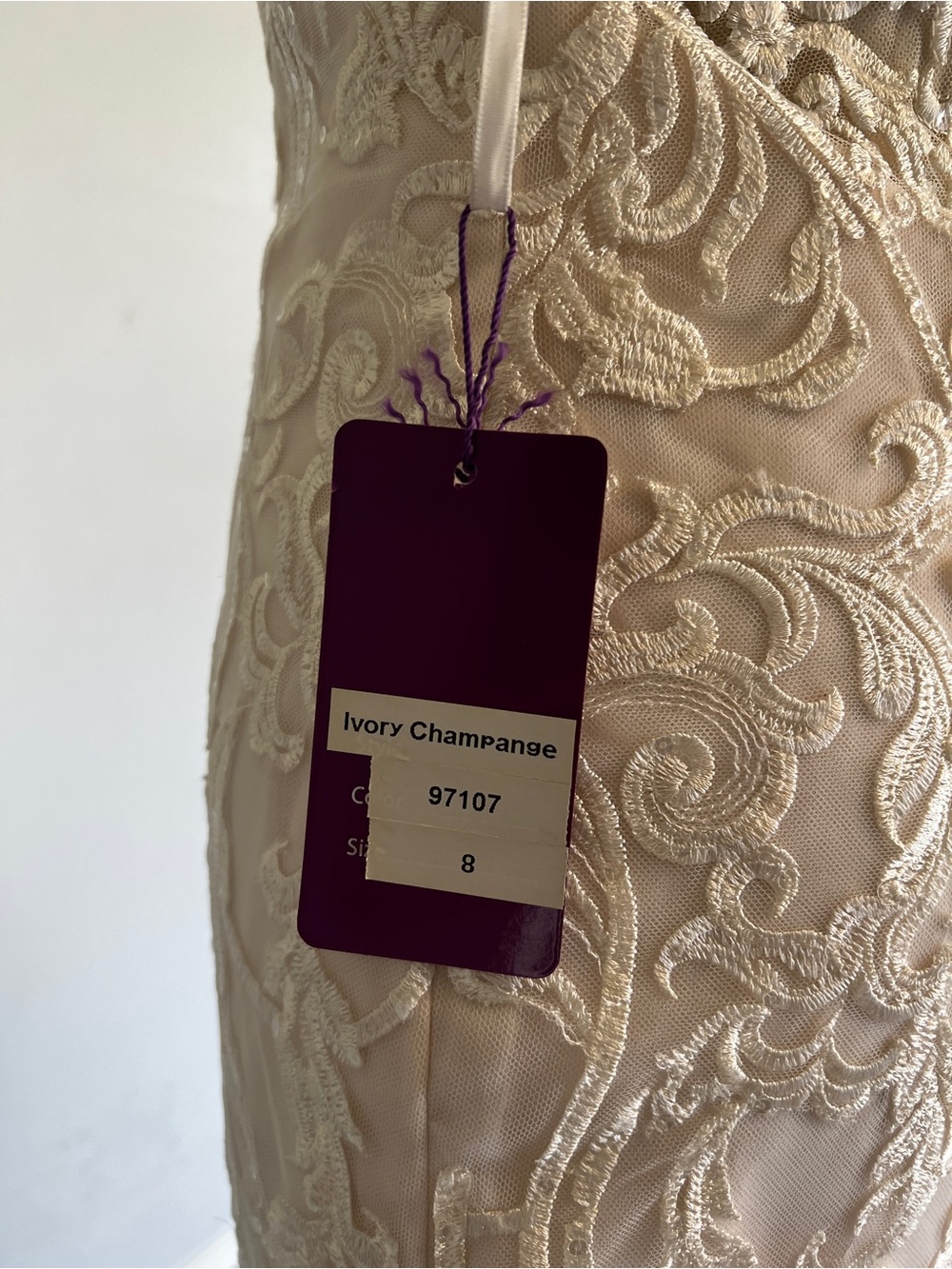 Ivory-Champagne V-Neck Lace Mermaid Wedding Dress - Picture 11 of 12